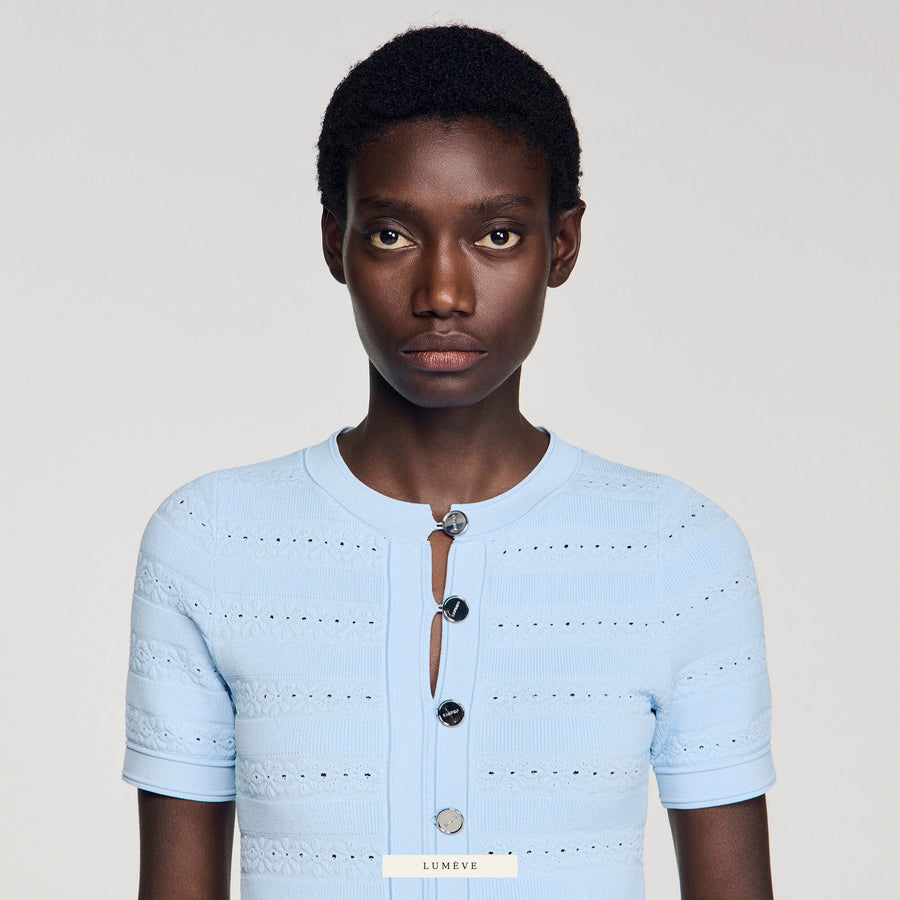 ROBE LONGUE EN MAILLE- BLEU CIEL