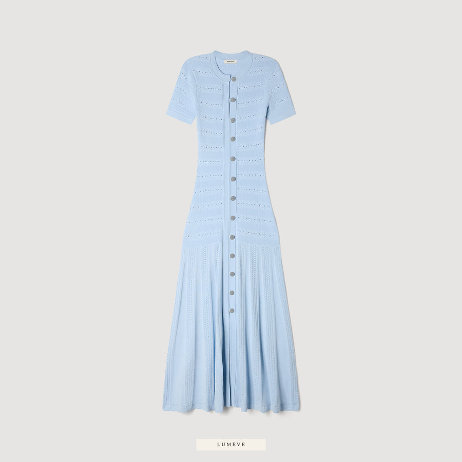ROBE LONGUE EN MAILLE- BLEU CIEL