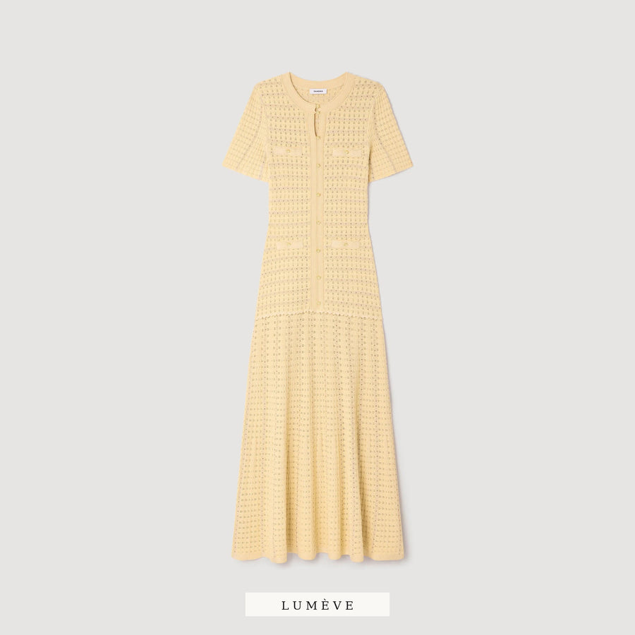 ROBE LONGUE TRICOT LUREX — VANILLE