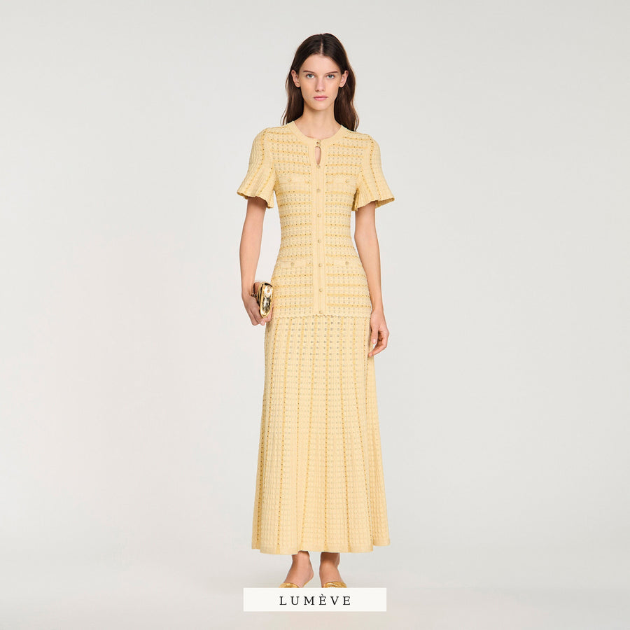 ROBE LONGUE TRICOT LUREX — VANILLE
