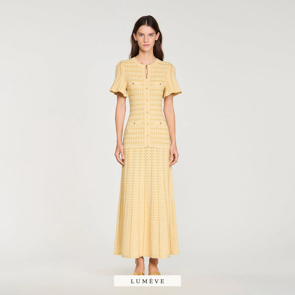ROBE LONGUE TRICOT LUREX — VANILLE