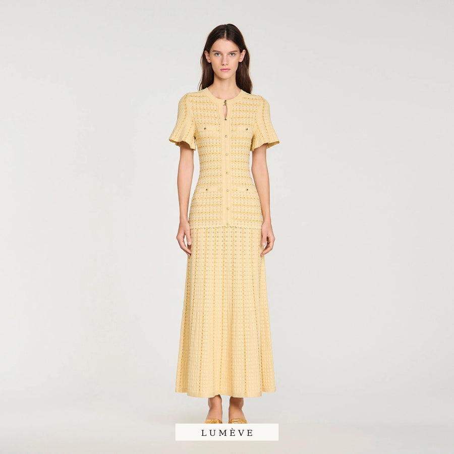ROBE LONGUE TRICOT LUREX — VANILLE